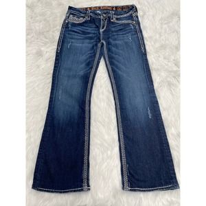 Rock Revival Serena Easy Boot Jeans Size 30 Flap Pocket Embroidered Dark Wash